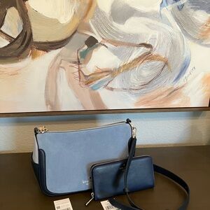 🔥Kate SPADE blue suede and pebbled leather crossbody bag. NWT